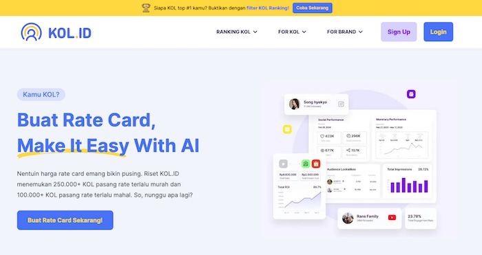 https://kol.id, website rate card influencer indonesia